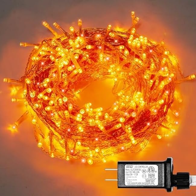 ILLUMINEW 300 Led Orange String Lights Outdoor Halloween Decorations, 108 Ft Thanksgiving Decor Lights 8 Modes Fairy Lights for Bedroom Yard Room Decor