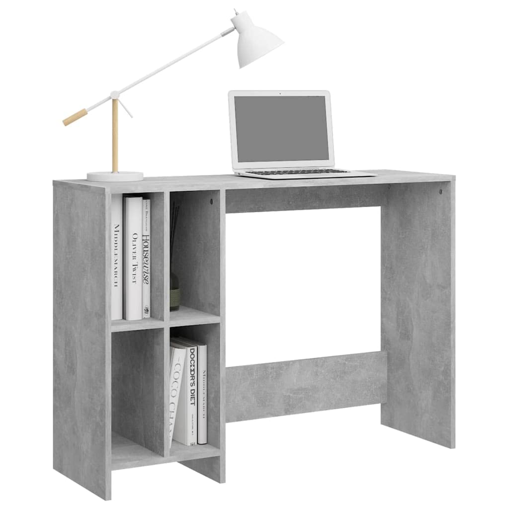 Scrivania per computer in legno grigio cemento, 102,5 x 35 x 75 cm, con 4 ripiani, moderna scrivania da ufficio per casa e studio, scrivania salvaspazio per studenti e ufficio