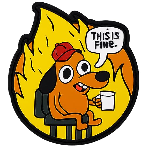 C'est Bien Chien, This Is Fine Dog 9x8cm Créatif Morale Patch Fun PVC Funny Patch Vêtements Écussons Brodés pour Chien avec Support Adhésif Magique pour...