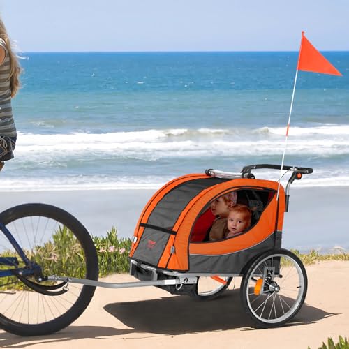Vevor 12+20IN BIKE TRAILER Trailer For Toddlers, Kids, Double Seat, 100 Lbs Load, 2-In-1 Canopy Carrier Converts To Stroller, Tow Behind Foldable Child Bicycle Trailer thumb #7