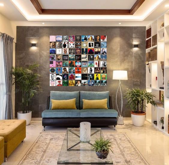 Image of Pack of 72 Music Wall Collage Kit Posters - 4 x 4 Inches Wall Decor Poster - Wall Art For Bedroom, Living room, Office - 1 Tissue Tape