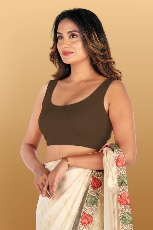 Image of Abhi Cotton Readymade Saree Blouse for Women- Sleeveless, U-Neck, Regular-fit, Stretchable, Pull-on Style