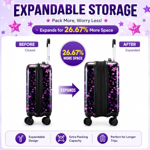 Image of CCJPX 5Pcs Kids Suitcase for Girls, 16 inch Travel Luggage Set with Spinner Wheels, Cat Hardside Carry on Toddler Rolling Suitcase Airline Approved (Black)