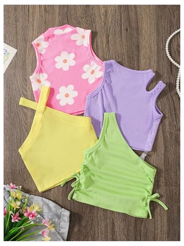 Image of OYOANGLE Toddler Girl's 4 Pack Ribbed Knit Crop Tank Tops Set One Shoulder Summer Camisole