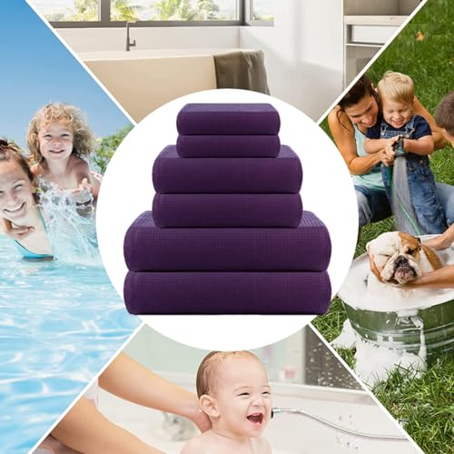 Image of Casa Copenhagen, Egyptian Cotton - Waffle Terry Towel 6 Piece Set, Includes 2 Bath Towels 2 Hand Towels 2 Washcloths - Dark Purple