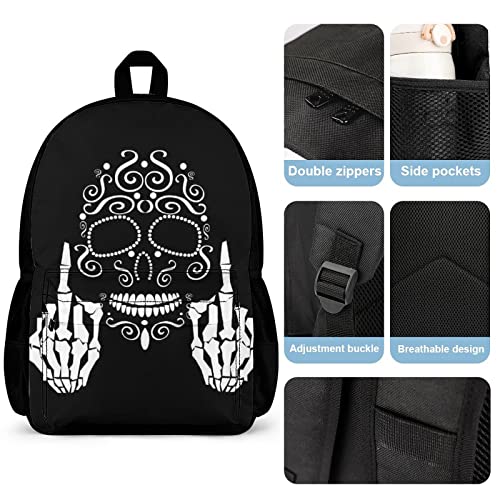 Delerain Skull Middle Finger 3 Pcs Backpack Set for Kids Back to School Bookbag with Lunch Box and Pencil Case Durable Lightweight Travel for Teens Students Boys Girls3