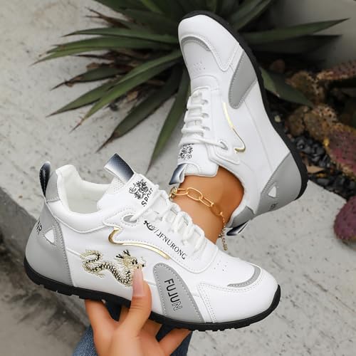 Casual Sneakers for Women Leather Lace Up Non-Slip Lightweight Running Shoes Womens Fashion Comfortable Sneakers Tennis Gym Workout Athletic Jogging Fitness Sport Low Top Walking Shoes4