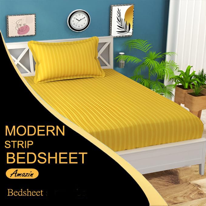 Image of 220 Glace Cotton 1 Single Bedsheet with 1 Pillow Cover (90X60 Inch) Yellow