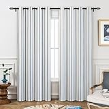 DriftAway Farmhouse Linen Blend Blackout Curtains 84 Inches Long for Bedroom Vertical Striped Printed Linen Curtains Thermal Insulated Lined Treatments for Living Room 2 Panels W52 x L84 Navy