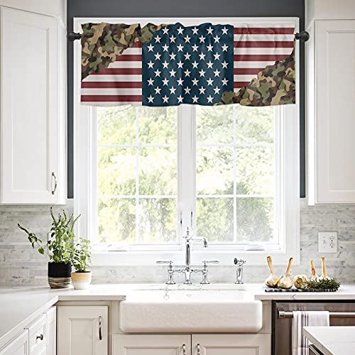 Military Camouflage American Flag Window Valance Curtains Rod Pocket Panel For Kitchen Bedroom Windows Independence Day 4Th Of July Valances Patriotic Short Curtain Bathroom Treatment Drapes #TOP1