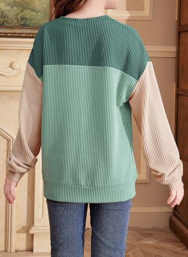 blibean Tween Girls Fall Long Sleeve Shirt Kid Color Block Tops Size 6-15 Years2