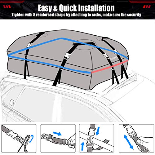 Audew Roof Top Cargo Carrier, Outdoor Waterproof Rooftop Cargo Bag for All Vehicles, Travel Luggage Rack Bag for Summer Camping Road Trip (15 Cubic Feet)