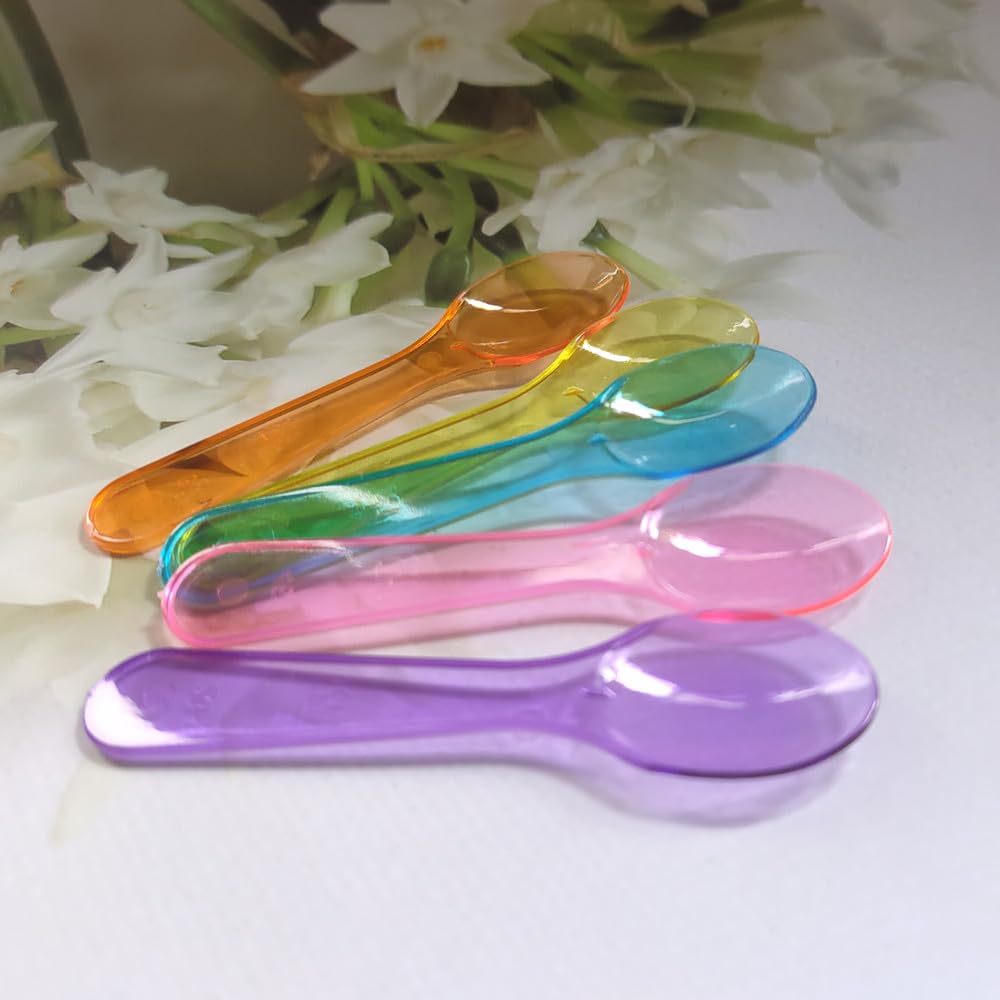 100 Cuillères En Plastique Jetables 9,5 Cm - Transparentes, Réutilisables, Pour Desserts, Fêtes, Pique-niques