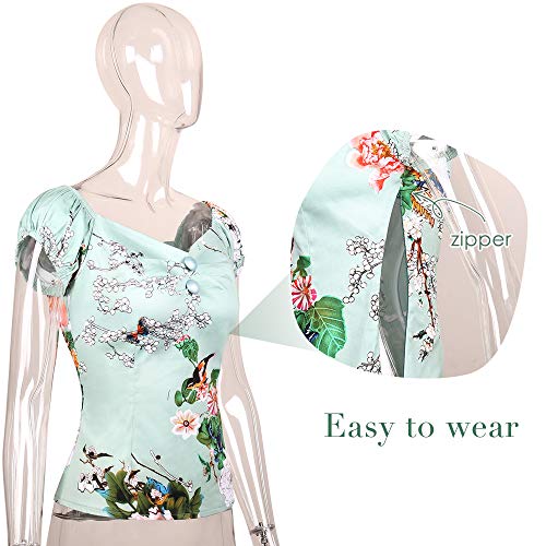Image of YARN & INK Women's Rockabilly Tops 1950s Pinup Shirt Casual Off Shoulder Vintage Blouse