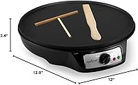 Vista 9 de Nutrichef Electric Crepe Maker Pan & Griddle - 12 Inch Nonstick Cooktop, LED Indicators & Adjustable Temperature Control, Includes Spatula, Batter