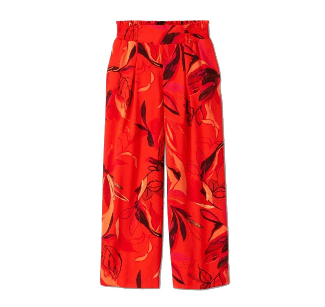 A New Day Womens Floral Print High-Rise Wide Leg Cropped Pull-On Pants Red