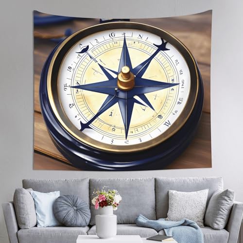 Tapisserie nautique boussole JEJEA 152x130cm pour décoration murale de chambre