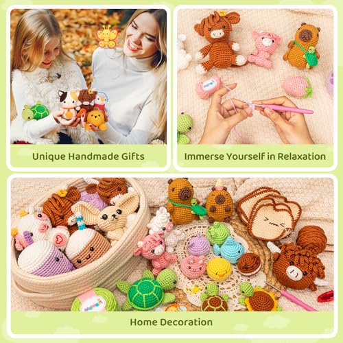 Image of Mewaii Crochet Kit for Beginners Level 1 with 40% Extra Eco-Friendly Pre-Started Easy Yarn, Step-by-Step Video Tutorials for Adults and Kids (Capybara)