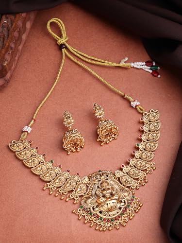 Image of Shining Diva Fashion Stylish Fancy Pearl Choker Traditional Jewellery Set for Women | Temple Necklace Set | Festive Wedding Party Necklace | 22k Gold Plated | Just Like Original Gold Jewellery