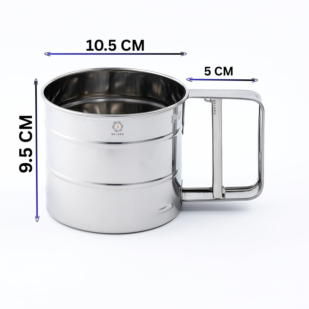 Flour Sifter Stainless Steel Hand Press Atta Chhani – Fine Mesh Baking Sieve Cup for Flour, Sugar, Cocoa & Powder | Rust Resistant, Large Capacity, Easy Clean Kitchen Baking Tool for Home & Bakery 1