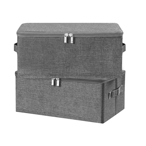 ANMINY Fabric Storage Bins with Zipper Lids, 15"x10"x6", Gray, 2 PCS