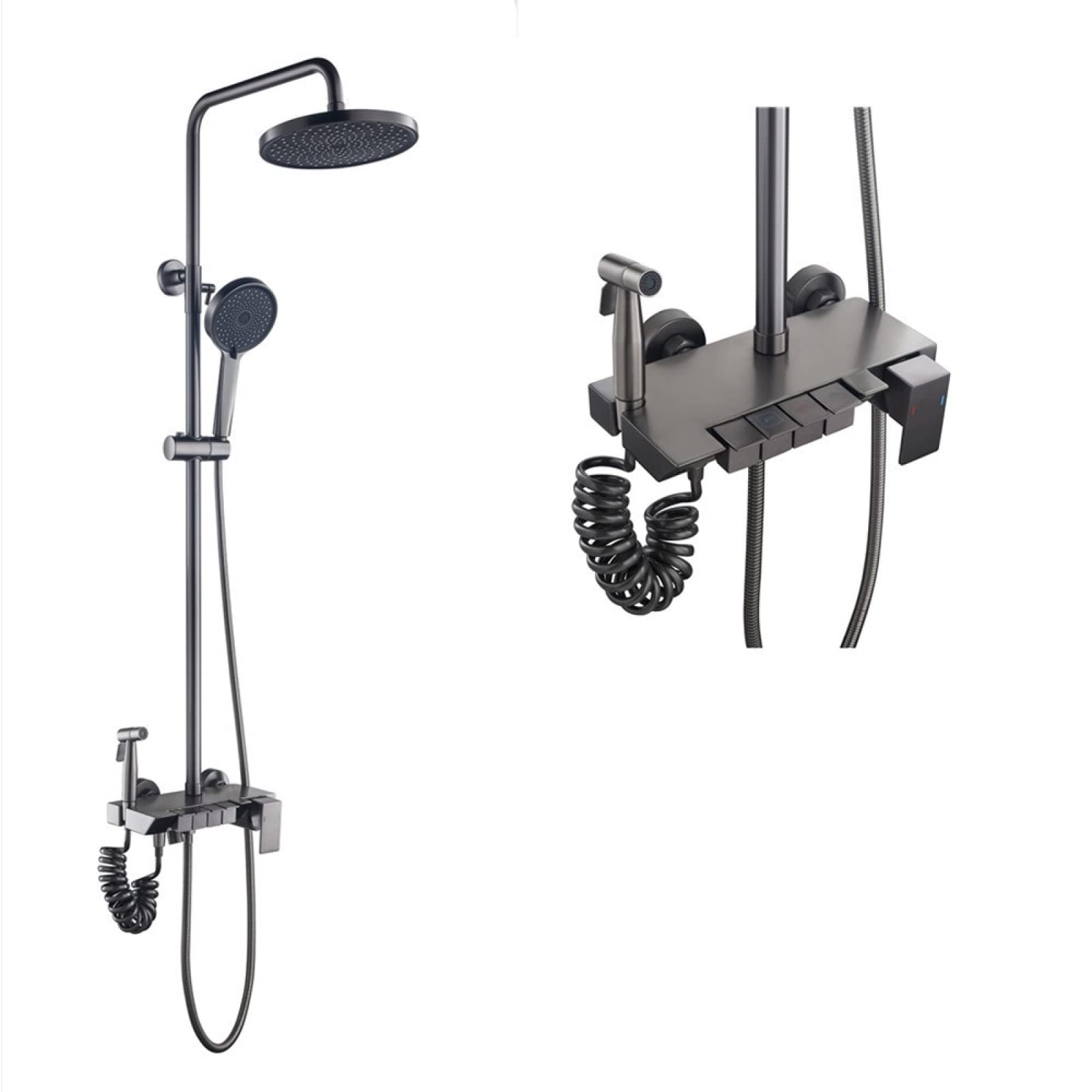 OZBMA White Shower Set Household Brass Gun Gray Constant Temperature Bathroom Rain Booster Nozzle, Piano Flat Screen Head