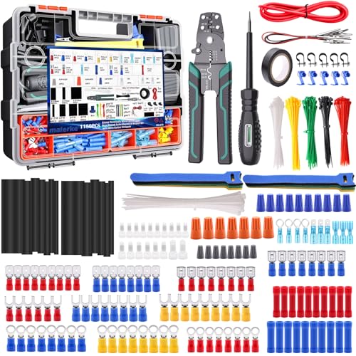 Tubes thermorétractables et connecteurs de fils en lot de 1180 pièces avec outils