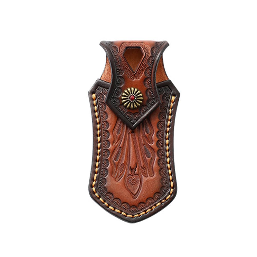 Mioyoow Vegetable-Tanned Leather Knife Sheath, Leather Snap Pocket Knife Holster With Belt Hanging Hole & Snap Closure For 4.5" Folding Knife (Without Knife)