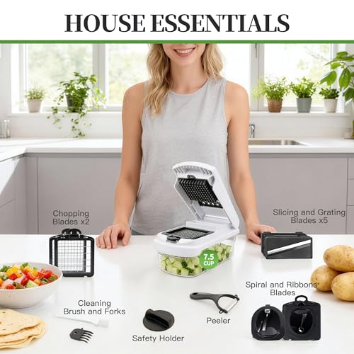 18-in-1 Vegetable Chopper Mandoline Slicer for Kitchen, Food Chopper with Container, Veggie Cutter, Onion Mincer Tomato Dicer, Fruit Slicer Spiralizer, Cheese Grater, Kitchen Gadgets House Essentials - Image 4