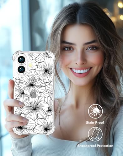 Coque iPhone 17 transparente avec motif fleurs noires antichoc