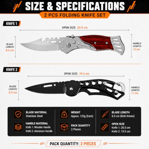 Image of 2 Pcs Utilty Foldable Pocket Knife set with Precision Carbon Steel Blade, Multipurpose Cutter for Travel, Kitchen, Office & Daily Household Tasks with Grip Handle