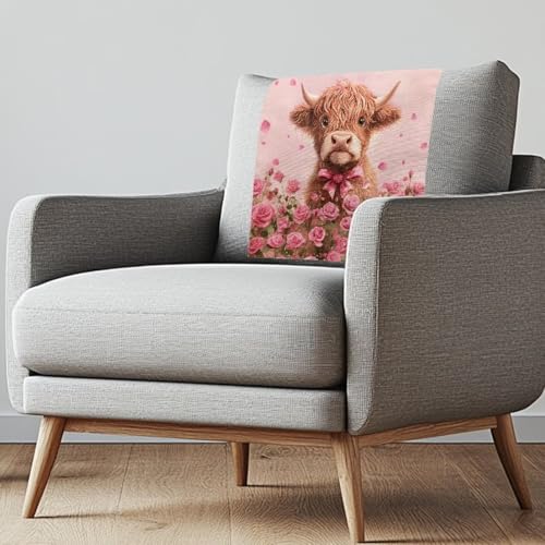 ZDCUSTOM Valentine's Day Decor Recliner Sofa Headrest Cover Floral Highland Cow Print Soft Recliner Chair Couch Headrest Slipcover Sofa Headrest Protector Cover