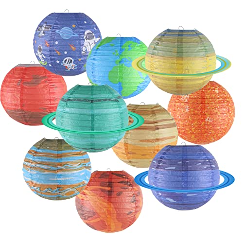 zilue Space Party Decorations, Space Planet Paper Lanterns 10inch Round Solar System Planets Lantern Astronaut Party Space Birthday Space Theme Party Decor Pack of 10