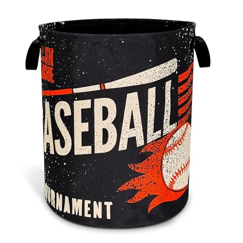 Image of Baseball Sports Laundry Basket Foldable Waterproof Hamper 18.9 x 16.5 Inch | Oxford Cloth With Reinforced Handles Lining Design Large-Capacity Storage For Bathrooms /Laundry Rooms / Living Rooms /Bedrooms