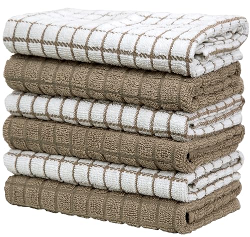 Image of Bumble Kitchen Towels (6 Pack) | 16 inch x 28 inch | 100% Cotton Dish Towels for Kitchen | 380 GSM | Soft, Highly Absorbent & Durable Dish Towels with Hanging Loop | Tan