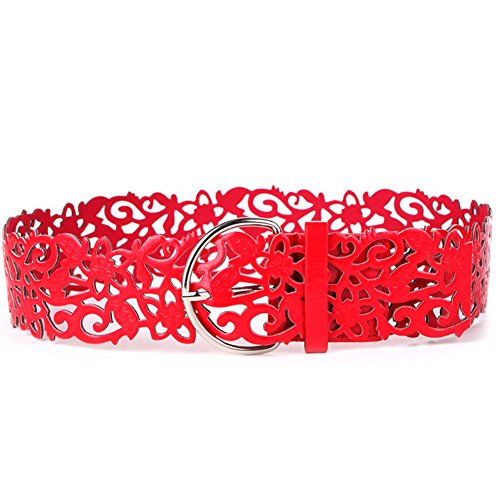 Emorias 1 Pcs Cinturón Ancho de la Mujer Patrón Noble Hueco Cinturones Piel Niña Personalidad Ropa Accesorios - Rojo