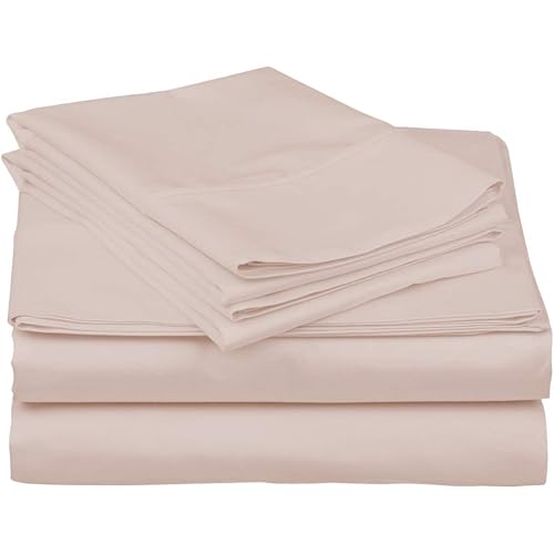 True Luxury 1000-Thread-Count 100% Egyptian Cotton Bed Sheets, 4-Pc Queen Blush Sheet Set, Single Ply Long-Staple Yarns, Sateen Weave, Fits Mattress Upto 17'' Deep Pocket