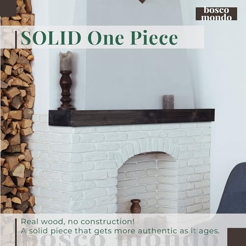 BoscoMondo 72 Inch Fireplace Mantel - Solid Rustic Wood - Wall Mounted Floating Farmhouse Shelf - with Invisible Heavy Duty Metal Bracket (72\", Black) - Thumbnail 2