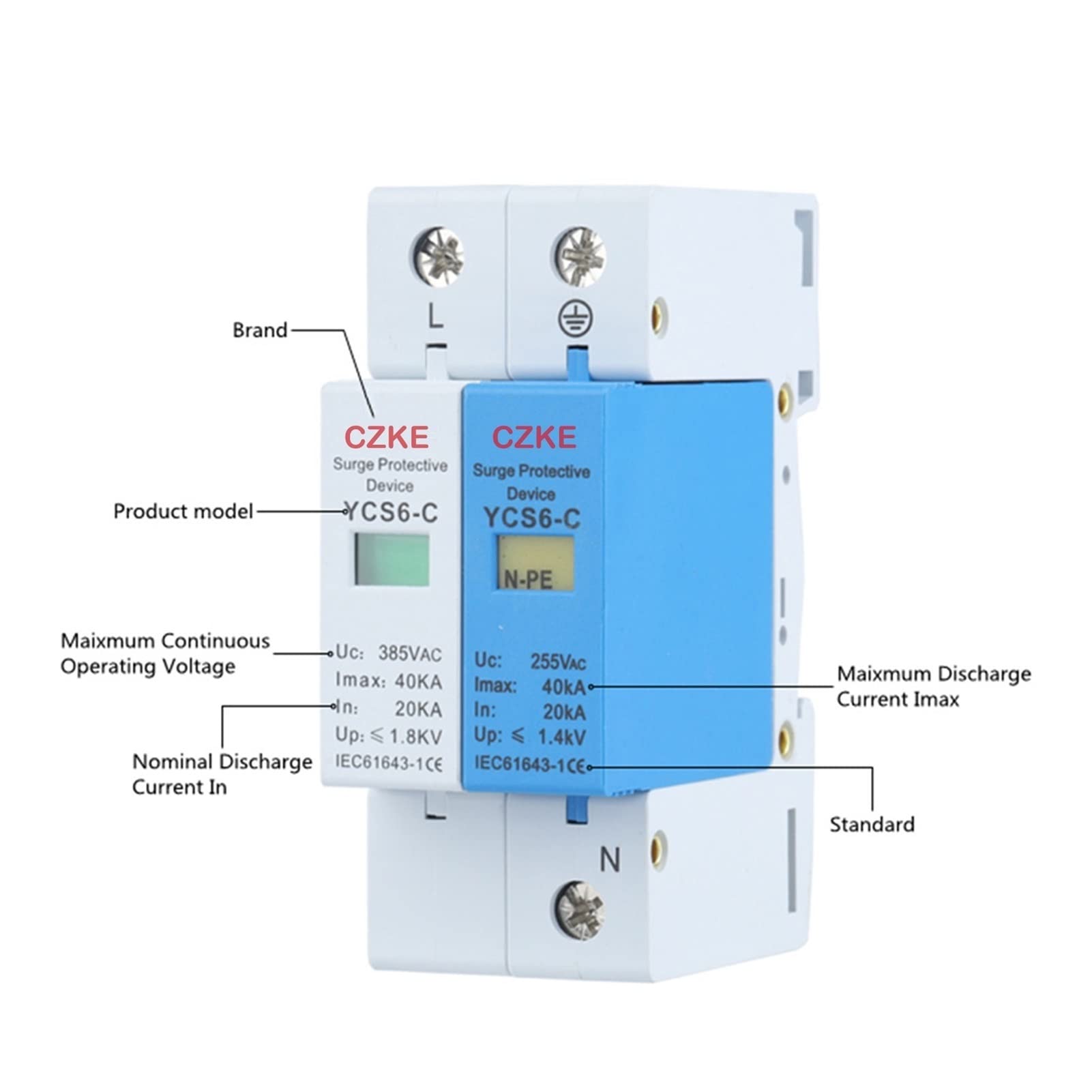 PAKMEZ YCS6-C 1P+NPE 20-40kA AC SPD Protector contra sobretensiones for el hogar Dispositivo de descargador de bajo Voltaje