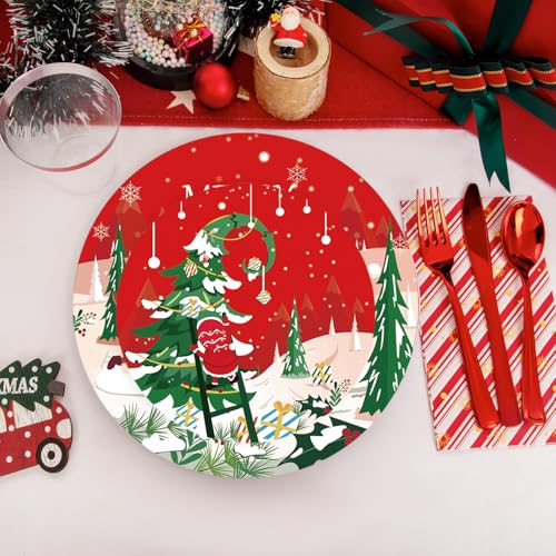 Christmas Paper Plates & Napkins Set Disposable Santa Claus Tableware for Xmas Holiday Party, Winter Theme Decor Serves 25 – Image 7