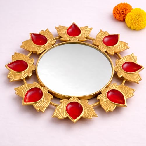 Image of Blush Pink Enamel & Gold Lotus Urli Bowl | Decorative Metal Centerpiece for Floating Candles & Flowers | Modern Home Decor for Diwali, Pooja, & Table Accent