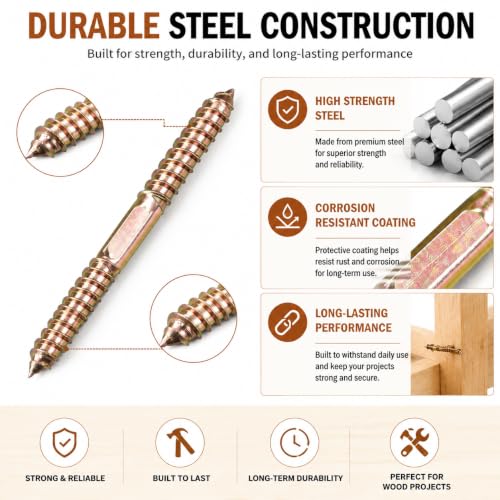 15PCS M10x100mm Tornillos Tirafondo para Madera Autoenroscantes de Doble Extremo miniatura 6
