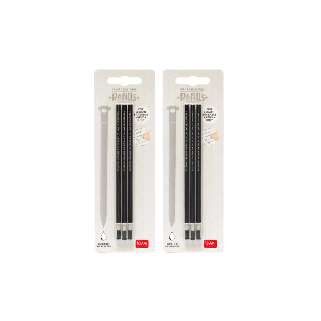 Legami - Set of 2 Packs of Erasable Pen Refills, Each Pack Contains 3 Black Ink Refills โ image 1
