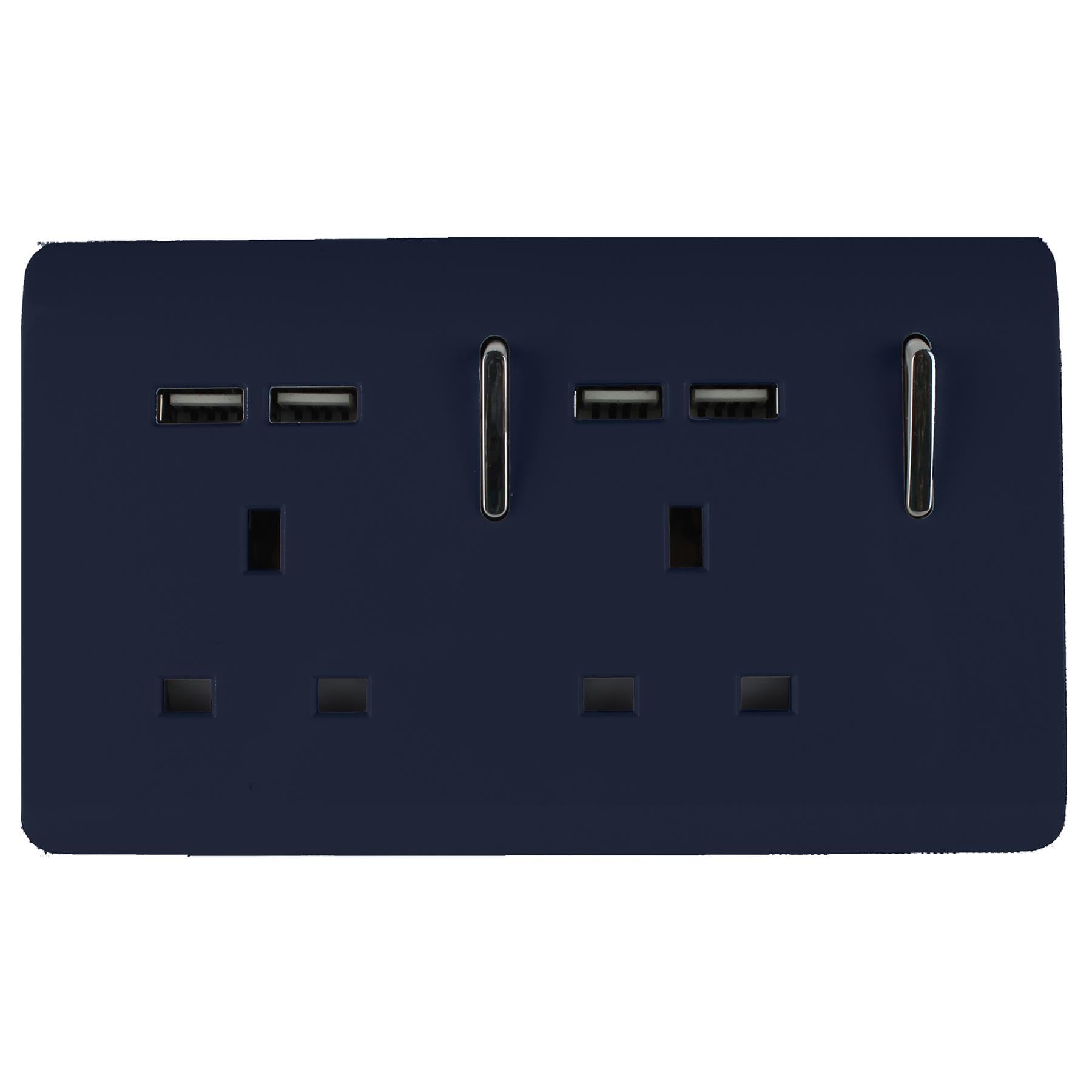 Trendi 2 Gang Glossy 13 Amp 4X2.1ma Usb Switched Plug Socket Navy 7091058611709