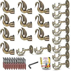 JKC Zinc Alloy Golden Peacock Curtain Brackets and Holder with Ancient Look for 1 Inch Pipe | Curtain Rod Holder and Curtain Holders Brackets for Home Decor | E-Book Included | Brackets-10 Holders-10