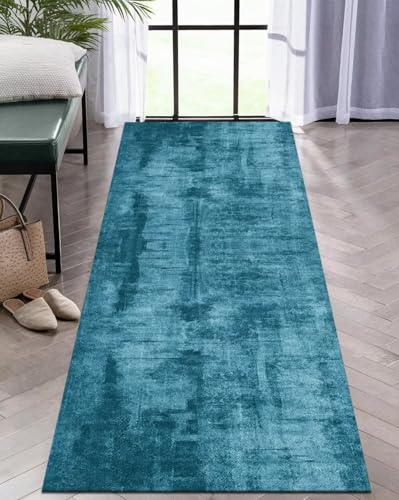 Tapis de couloir bleu foncé 70x400 cm abstrait antidérapant et lavable