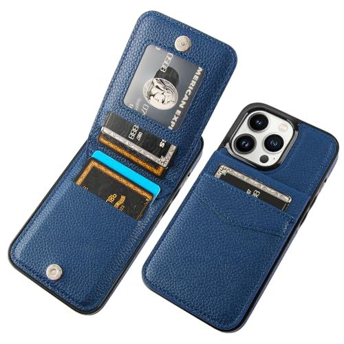 Image of KIHUWEY Compatible with iPhone 13 Pro Case Wallet with Credit Card Holder, Premium Leather Magnetic Clasp Kickstand Heavy Duty Protective Cover for iPhone 13 Pro 6.1 Inch (Lichee Blue)