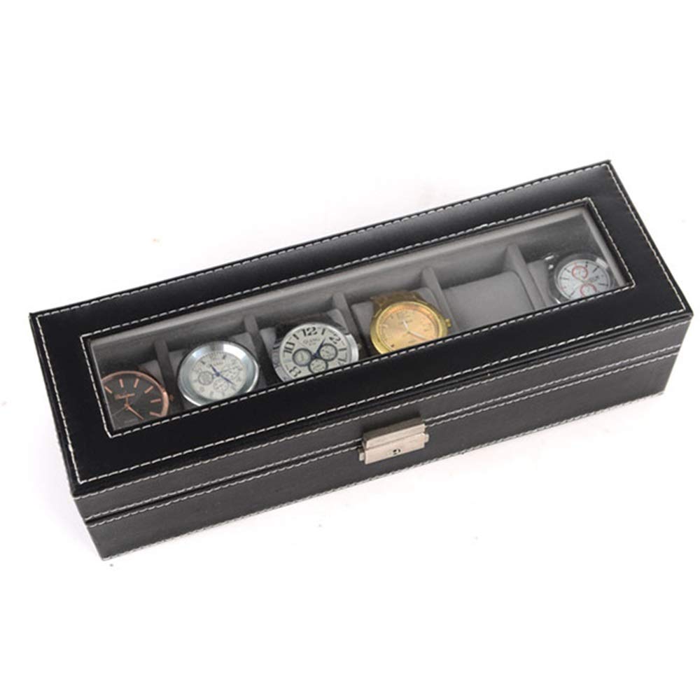 Scatole per Orologi Scatola portaoggetti for orologi con fibbia in metallo, 6 scomparti, finestra trasparente, pelle sintetica per il Compleanno