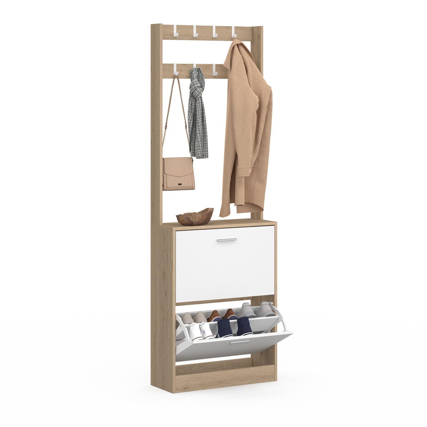 IDMarket - Scarpiera KLARK a 2 ante con effetto legno e bianco