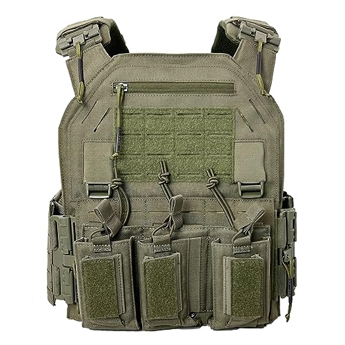 ULIONTAC Porte-plaque tactique Airsoft, gilet de protection léger pour porte-plaque tactique en nylon 500D, système de dégagement rapide, porte-plaque compatible MOLLE pour paintball (RG)